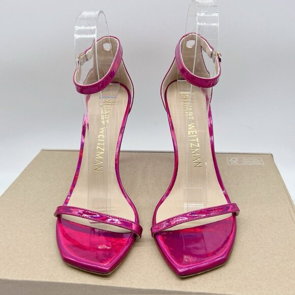 Stuart Weitzman Nudistcurve 100 Strap Sandal Iridescent Patent Orchid Pink US 6 - Picture 5 of 11
